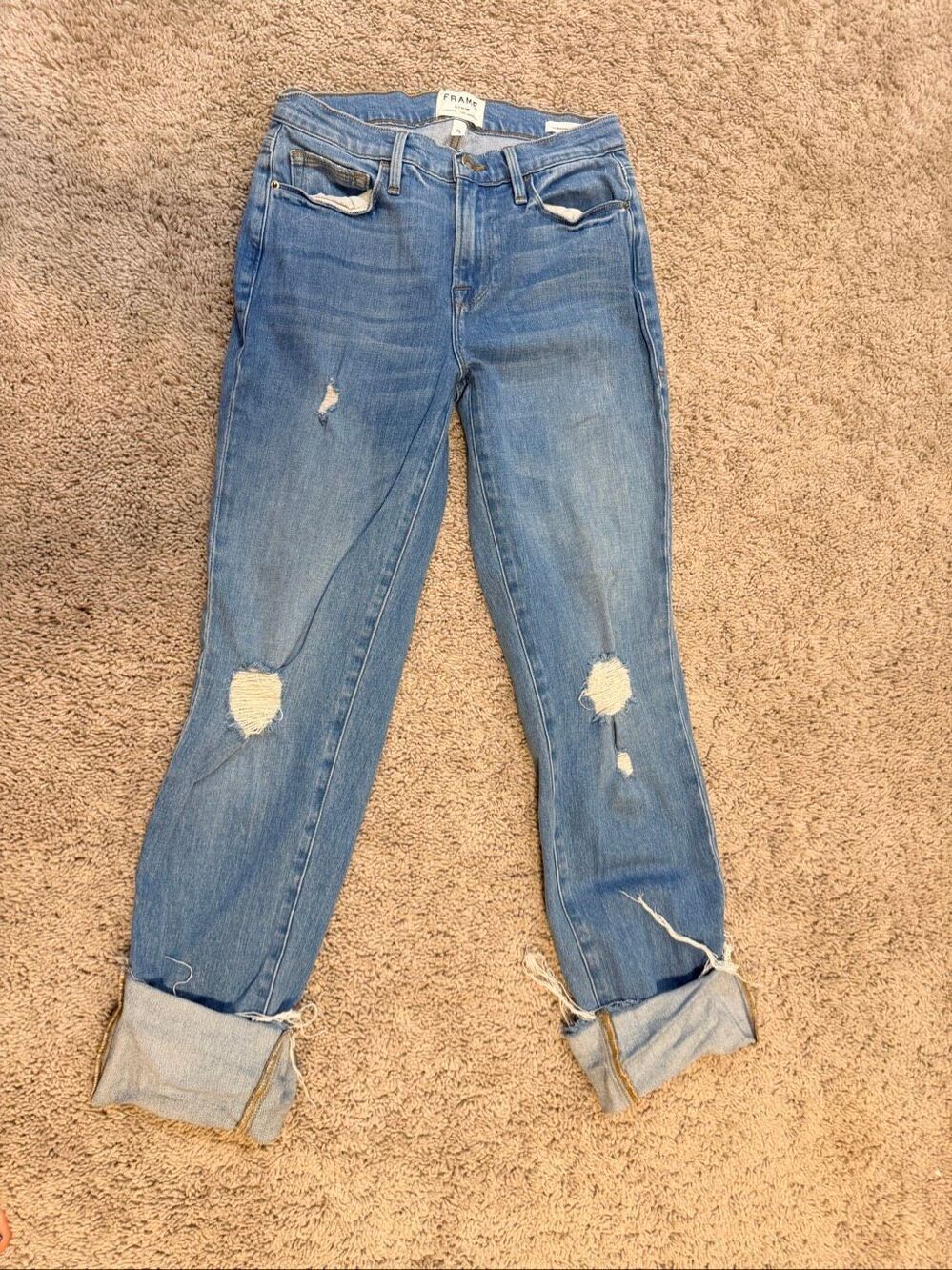 Frame Denim Le Nouveau Straight Crop Raw Hem Light Wash Denim Jeans Size 26